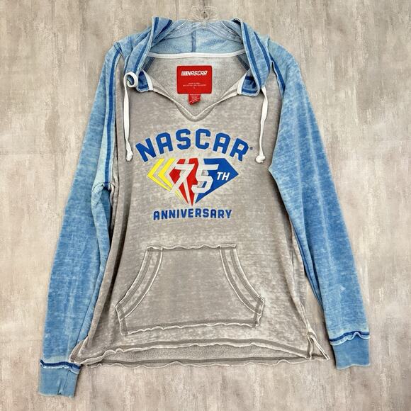 NASCAR 75th Anniversary Raglan Hoodie Women’s Large Sweatshirt Light Blue Gray - Picture 1 of 10